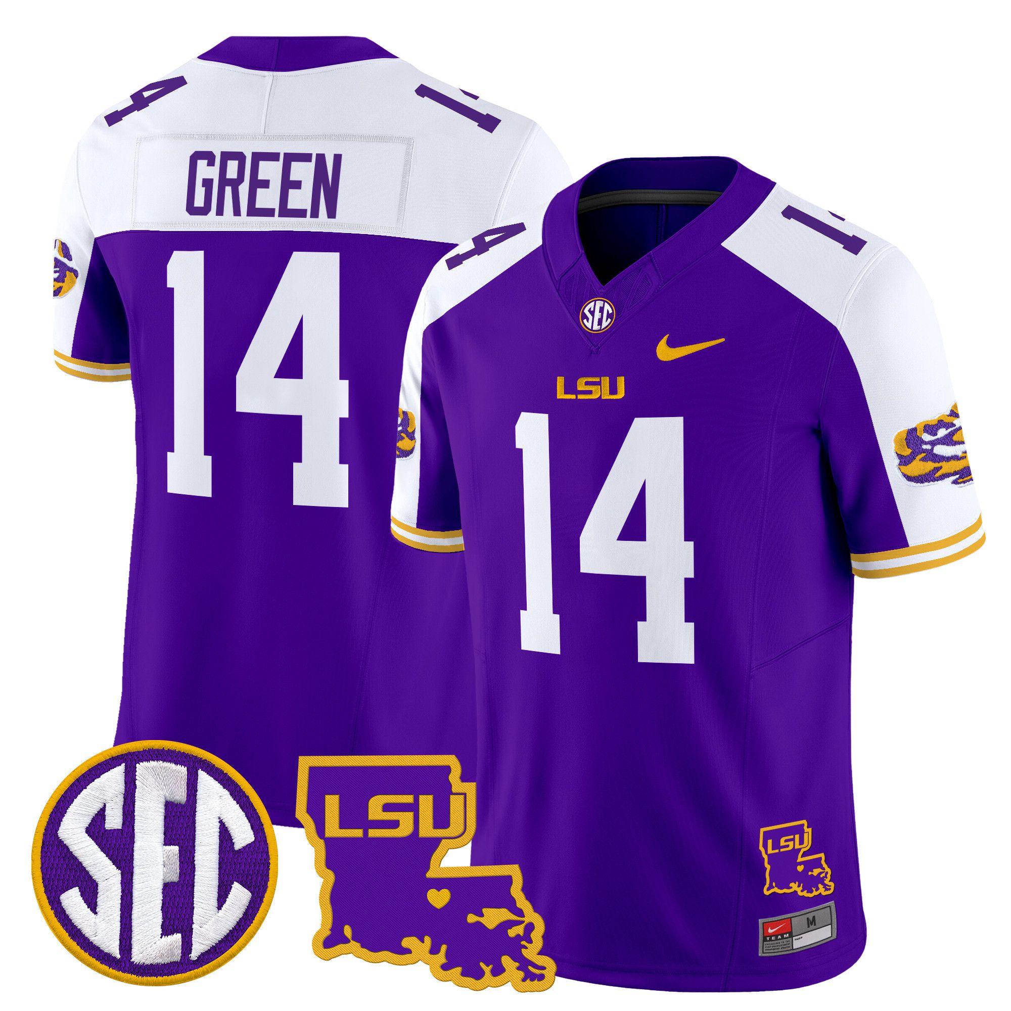 Men LSU Tigers #14 Green Purple 2024 Nike Louisiana Patch Vapor Limited NCAA Jersey